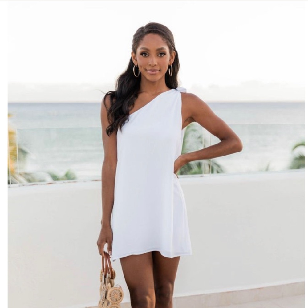 Pink Lily White Thriving All Night One Shoulder Dress